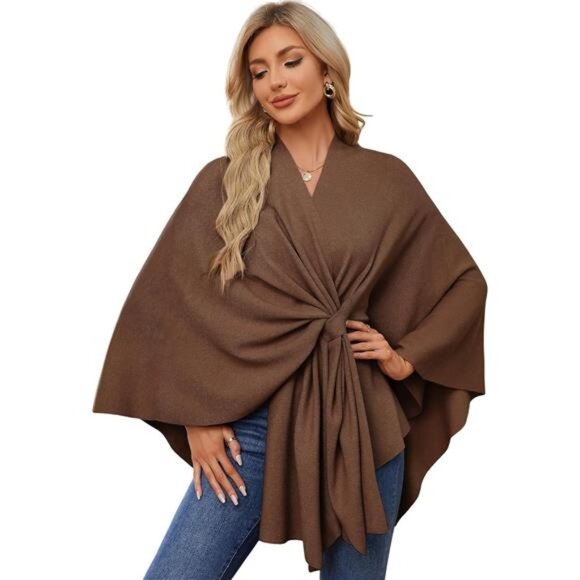 Elegant Women's Shawl Wrap Poncho Sweater Open Front for